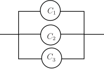 A circuit diagram showing three components, labeled C-1, C-2, and C-3, connected in parallel.