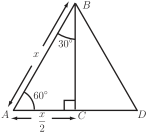 A diagram of a right-angled triangle labeled ABD, showing various angle and side measurements.