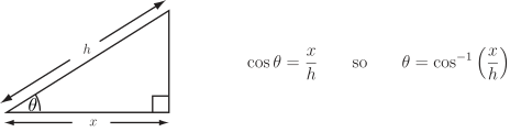 A diagram of a right-angled triangle labeling the angle, adjacent side, and hypotenuse.