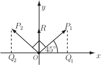 A graph showing three points, \(P_1\), \(P_2\), and \(R\), plotted on a coordinate system with an angle of \(45\) degrees marked.