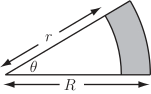 A diagram illustrating the relationship between an angle, a radius, and a horizontal distance in a circular sector.